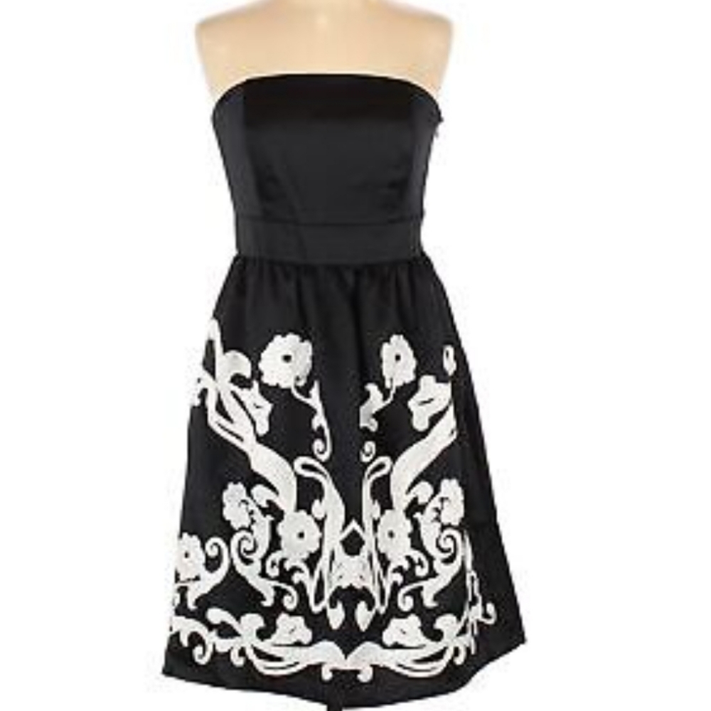 WHBM Womans Convertible Strapless Black Floral Cocktail Dress Size 10